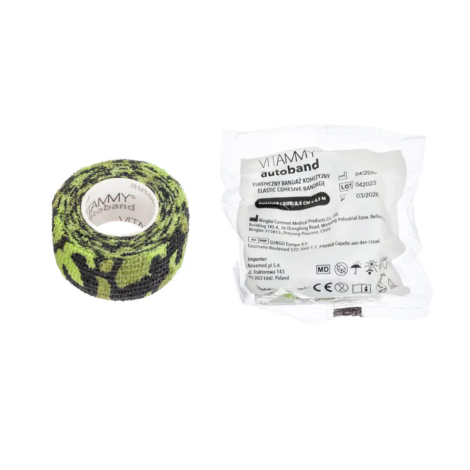 ⁨VITAMMY AUTOBAND ZIELONE MORO 2,5cm x 450cm Elastyczny bandaż kohezyjny samoprzylepny⁩ w sklepie Wasserman.eu