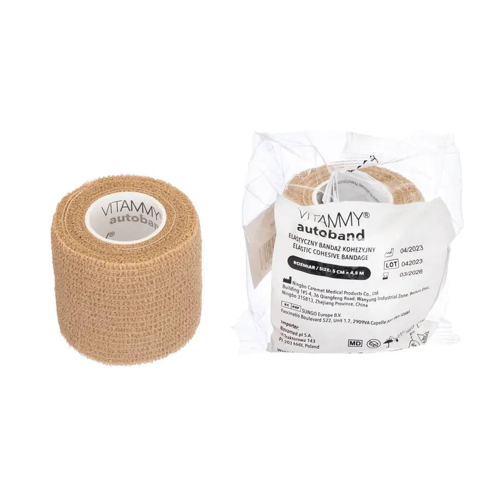 ⁨VITAMMY AUTOBAND BEŻOWY 5cm x 450cm Elastyczny bandaż kohezyjny samoprzylepny⁩ w sklepie Wasserman.eu