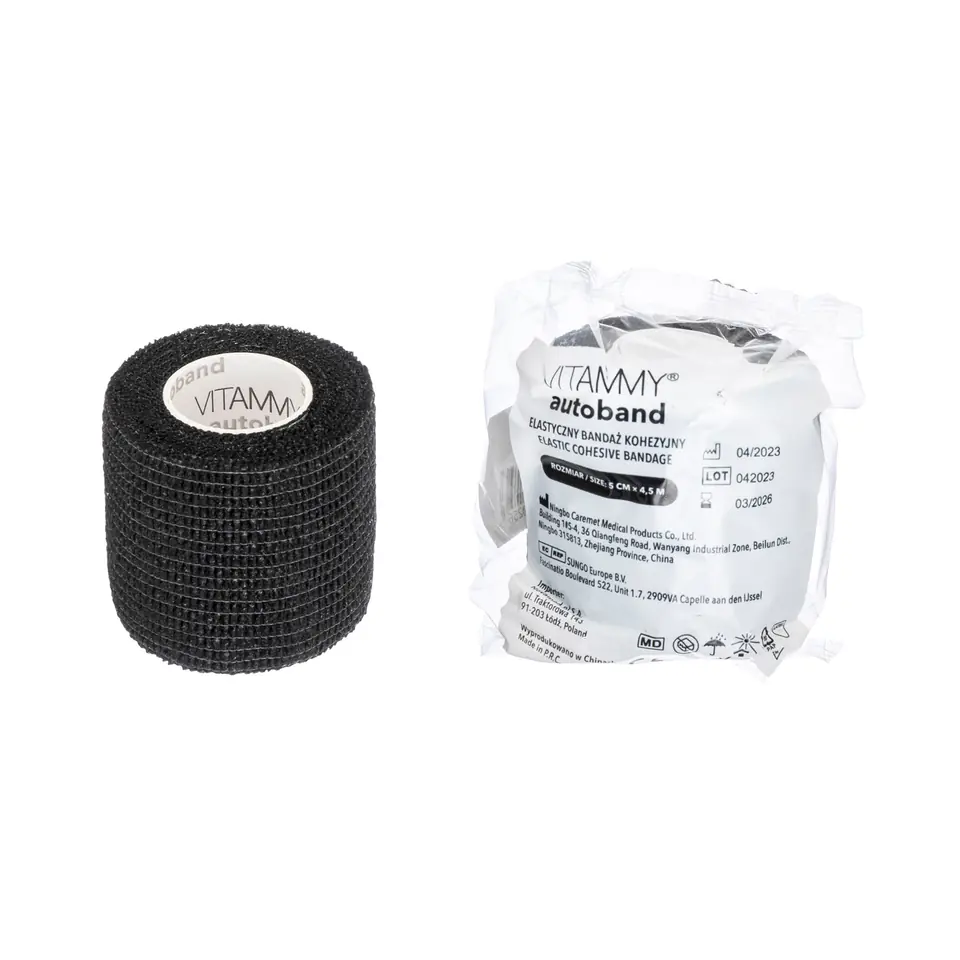 ⁨VITAMMY AUTOBAND CZARNY 5cm x 450cm Elastyczny bandaż kohezyjny samoprzylepny⁩ w sklepie Wasserman.eu