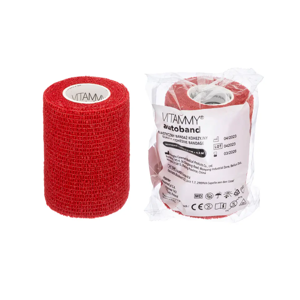 ⁨VITAMMY AUTOBAND CZERWONY 7,5cm x 450cm Elastyczny bandaż kohezyjny samoprzylepny⁩ w sklepie Wasserman.eu