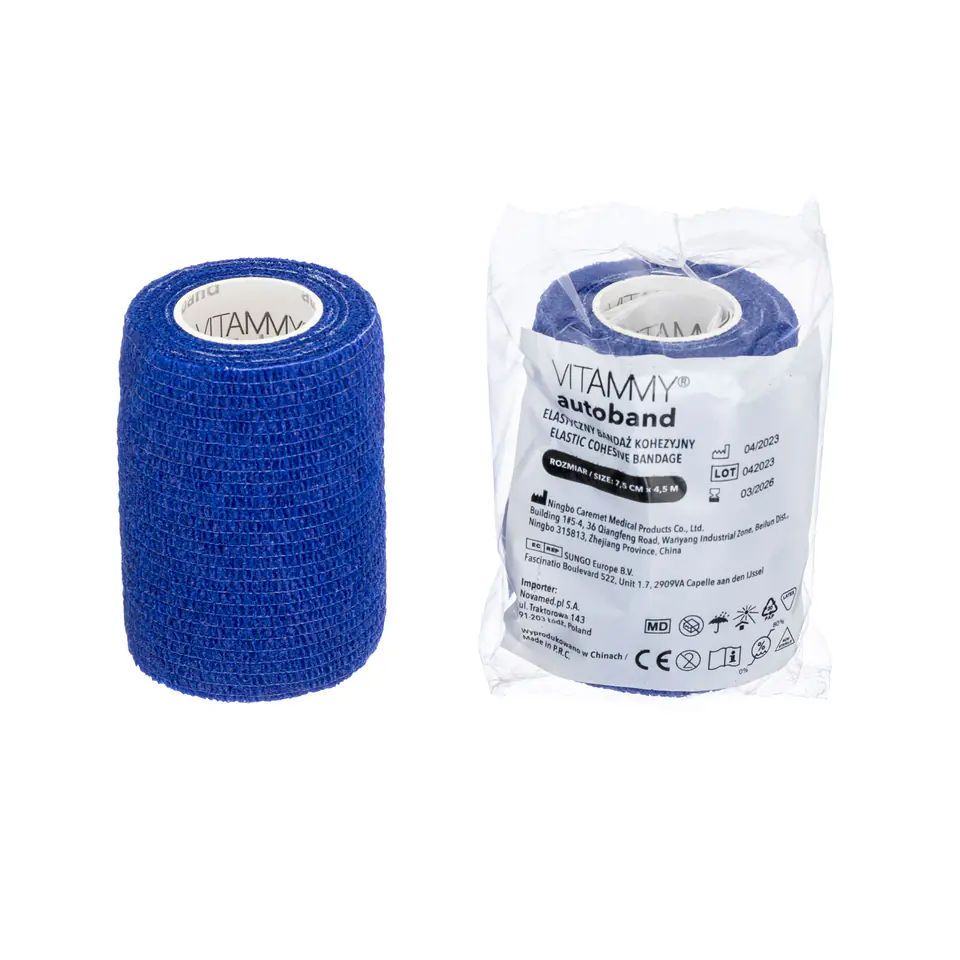 ⁨VITAMMY AUTOBAND NIEBIESKI 7,5cm x 450cm Elastyczny bandaż kohezyjny samoprzylepny⁩ w sklepie Wasserman.eu