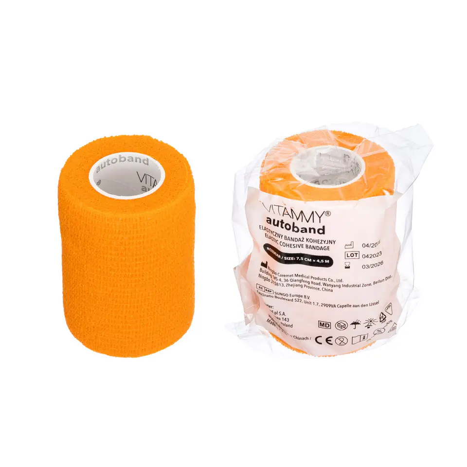 ⁨VITAMMY AUTOBAND POMARAŃCZOWY 7,5cm x 450cm Elastyczny bandaż kohezyjny samoprzylepny⁩ w sklepie Wasserman.eu