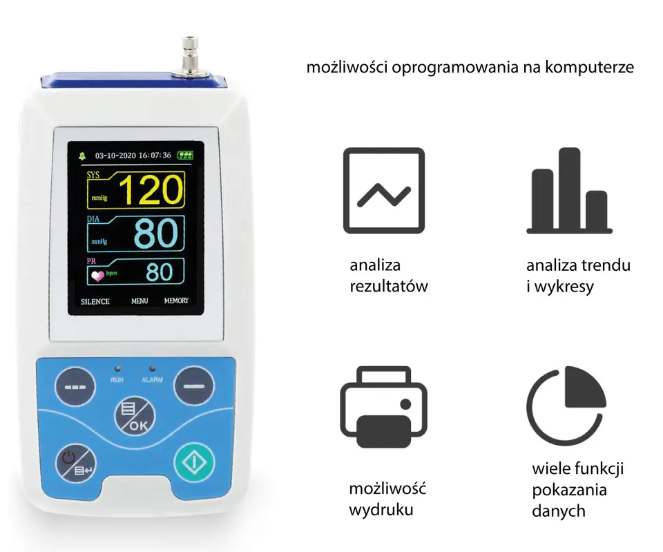 ⁨CONTEC ABPM50 Holter ciśnieniowy, tryb holtera lub ciśnieniomierz, wyświetlacz TFT⁩ w sklepie Wasserman.eu