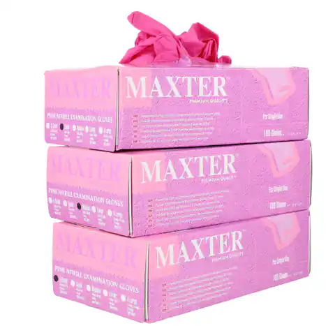 ⁨MAXTER rozm. S opk/100 szt. różowe Rękawice nitrylowe bezpudrowe⁩ w sklepie Wasserman.eu