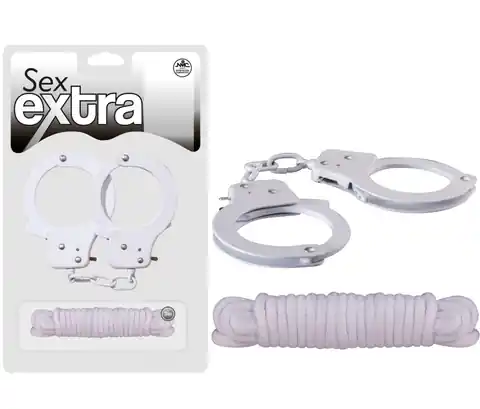 ⁨Kajdanki metalowe i lina do krępowania 3m Sex Extra białe⁩ w sklepie Wasserman.eu
