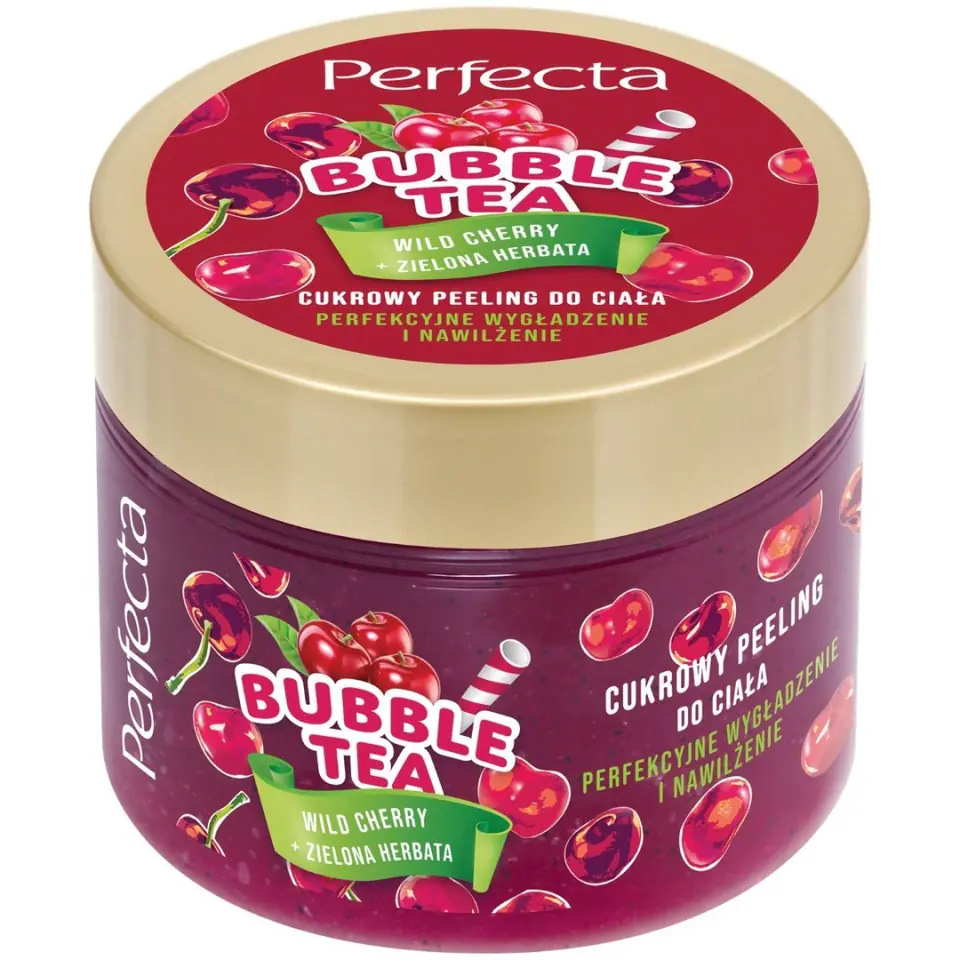 ⁨PERFECTA Bubble Tea Peeling cukrowy do ciała Wild Cherry 300g⁩ w sklepie Wasserman.eu