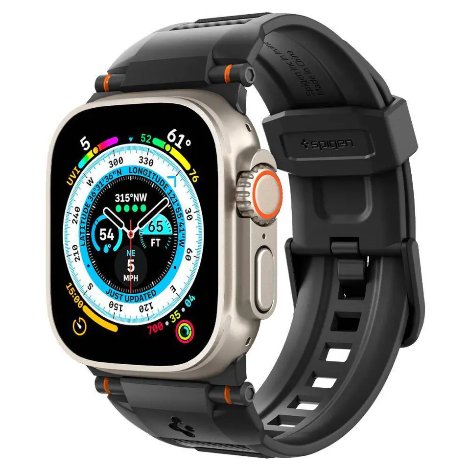 ⁨Pasek do APPLE WATCH 4 / 5 / 6 / 7 / 8 / 9 / SE / ULTRA 1/2 (42 / 44 / 45 / 49 MM) Spigen Rugged Ultra Band Matte czarne⁩ w sklepie Wasserman.eu