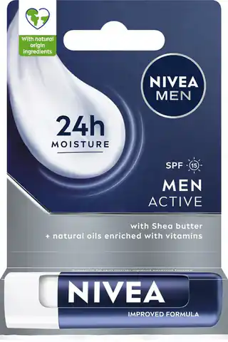 ⁨NIVEA MEN Pomadka do ust z masłem shea SPF 15 Active 4,8 g⁩ w sklepie Wasserman.eu