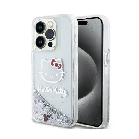 ⁨Hello Kitty Liquid Glitter Charms Kitty Head - Etui iPhone 14 Pro (srebrny)⁩ w sklepie Wasserman.eu