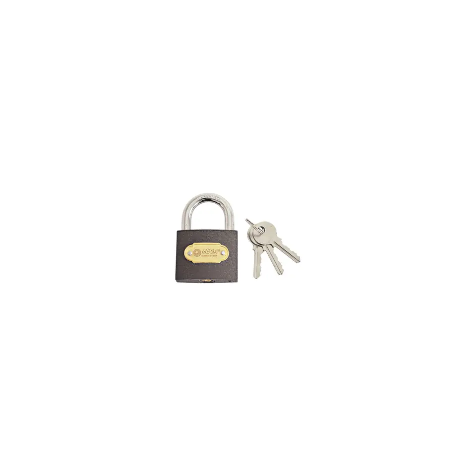 ⁨GREY CASTING IRON PADLOCK 32 MM HEAVY TYPE. CHROME PLATED HARDENED SHACKLE 3 KEYS. PACKED ON SLIDING CARD⁩ at Wasserman.eu