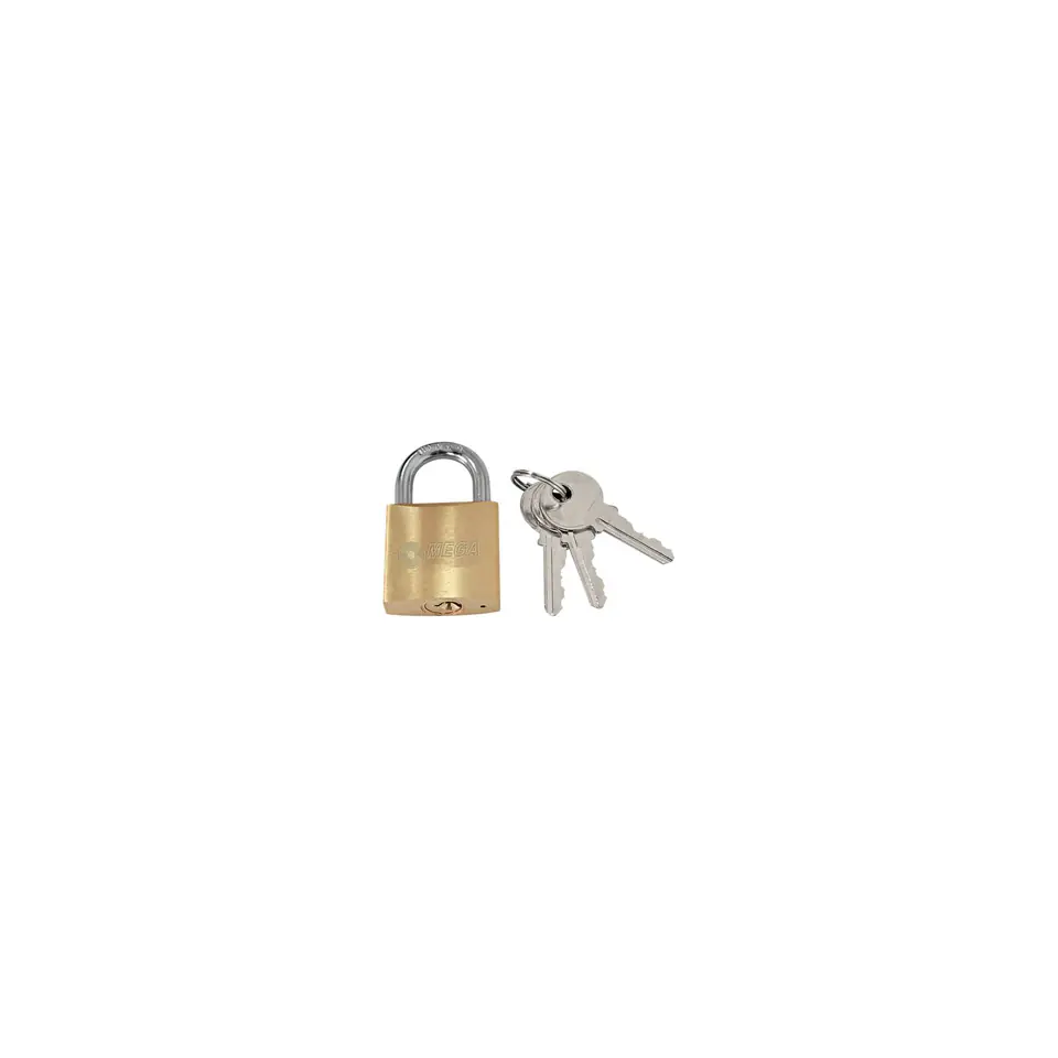 ⁨BRASS PADLOCK 32MM. THICK TYPE. HARDENED CHROME PLATED SHACKLE. 3 BRASS KEYS. PACKING INDIVIDUAL COLOR CARTON BOX⁩ at Wasserman.eu