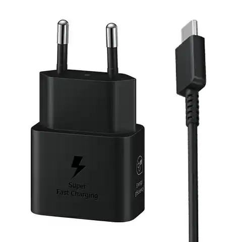 ⁨Ład. siec. Samsung EP-T2510XB 25W Fast Charge + kabel USB-C/USB-C czarny/black⁩ w sklepie Wasserman.eu