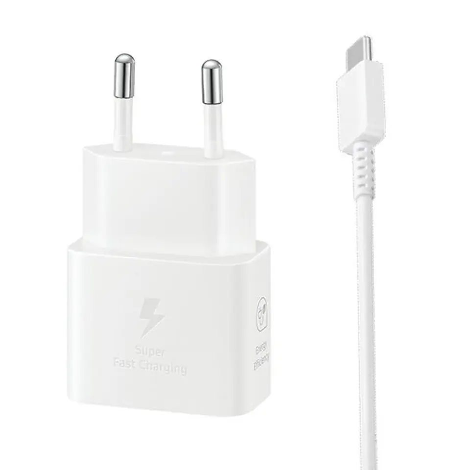 ⁨Ład. siec. Samsung EP-T2510XW 25W Fast Charge + kabel USB-C/USB-C biały/white⁩ w sklepie Wasserman.eu