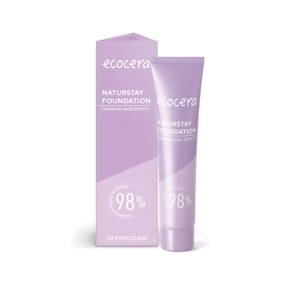 ⁨ECOCERA Naturstay Foundation Naturalny Podkład - efekt kamuflażu C2 Porcelain 30ml⁩ w sklepie Wasserman.eu