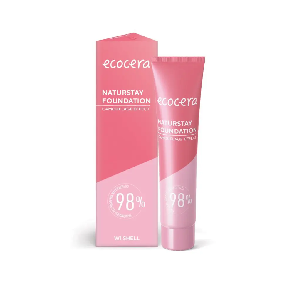 ⁨ECOCERA Naturstay Foundation Naturalny Podkład - efekt kamuflażu W1 Shell 30ml⁩ w sklepie Wasserman.eu