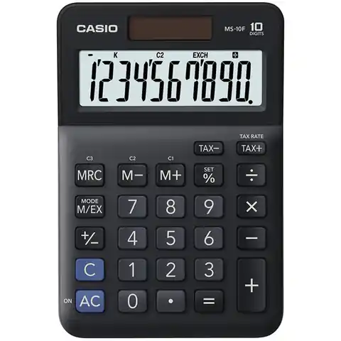 ⁨Casio Kalkulator MS 10 F, czarna, stołowy, funkcja konwersji walut, %, VAT⁩ w sklepie Wasserman.eu