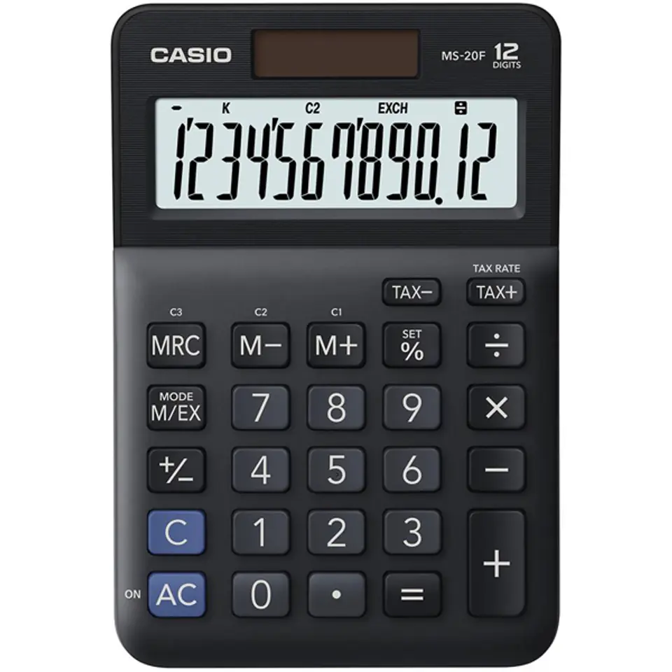 ⁨Casio Kalkulator MS 20 F, czarna, biurkowy z obliczaniem VAT, 12 miejsc⁩ w sklepie Wasserman.eu