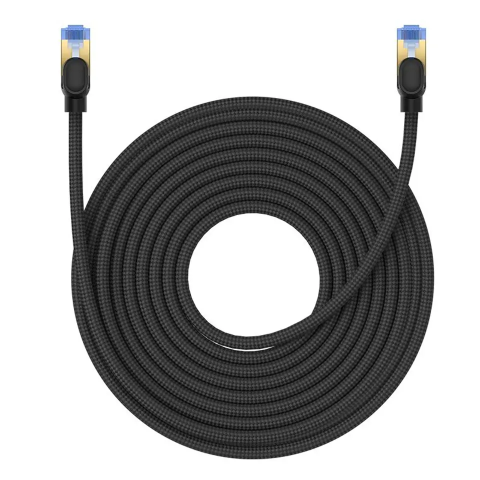 ⁨Szybki kabel sieciowy LAN RJ45 cat.7 10Gbps plecionka 15m czarny⁩ w sklepie Wasserman.eu