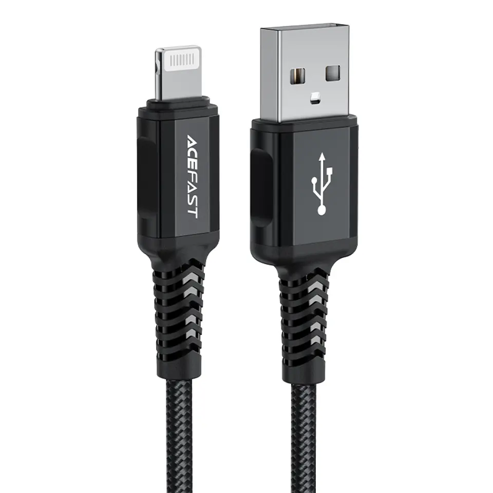 ⁨Kabel przewód MFI do iPhone USB - Lightning 2.4A 1.8m czarny⁩ w sklepie Wasserman.eu