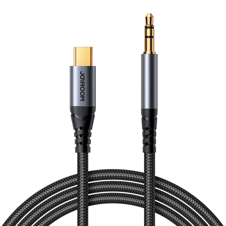 ⁨Kabel audio stereo do telefonu AUX 3.5 mm mini jack - USB-C 1.2m czarny⁩ w sklepie Wasserman.eu