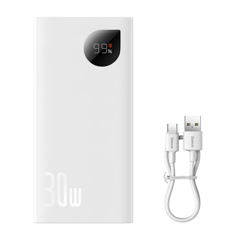 ⁨Powerbank Adaman2 10000mAh z wyświetlaczem cyfrowym 2x USB-A / 1x USB-C 30W biały⁩ w sklepie Wasserman.eu