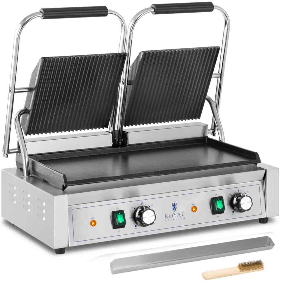 ⁨Grill kontaktowy podwójny z płytą gładką i ryflowaną 48 x 23 cm 3600 W⁩ w sklepie Wasserman.eu