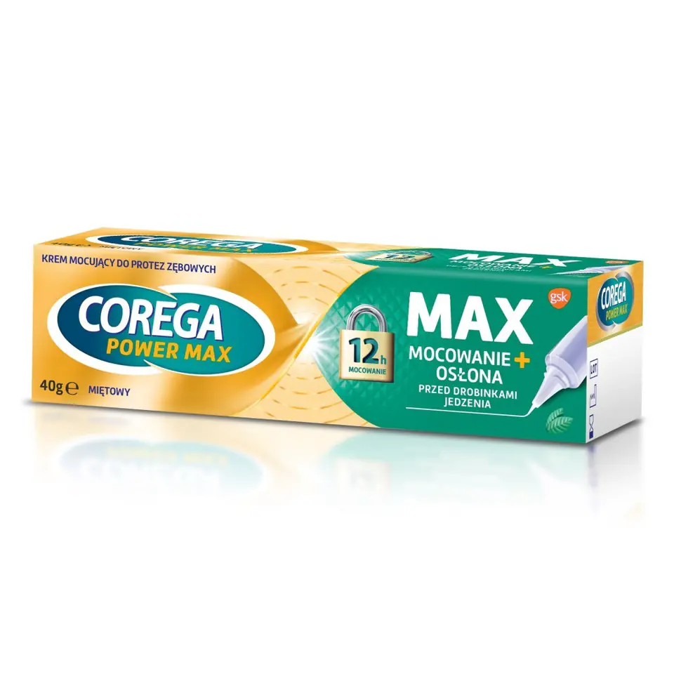 ⁨COREGA Power Max Krem mocujący do protez zębowych Max Mocowanie+Osłona - miętowy 40g⁩ w sklepie Wasserman.eu