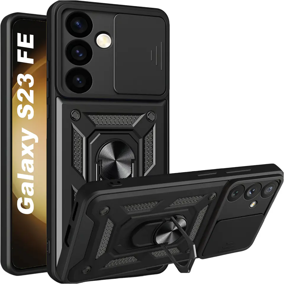 ⁨Etui do Samsung Galaxy S23 FE pancerne Slide Case Ring obudowa ochrona aparatu Camshield Alogy czarne⁩ w sklepie Wasserman.eu