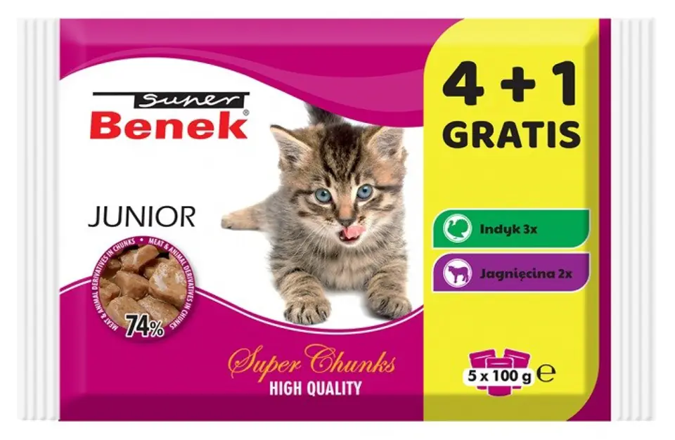 ⁨Super Benek dla kota Junior - mokra karma dla kota - 4+1 100 g GRATIS!⁩ w sklepie Wasserman.eu