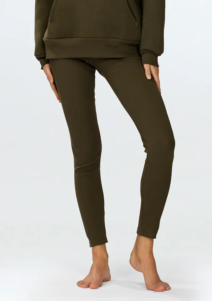 ⁨Legginsy Halima KHAKI BAWEŁNA PRĄŻKI (kolor khaki, rozmiar L)⁩ w sklepie Wasserman.eu