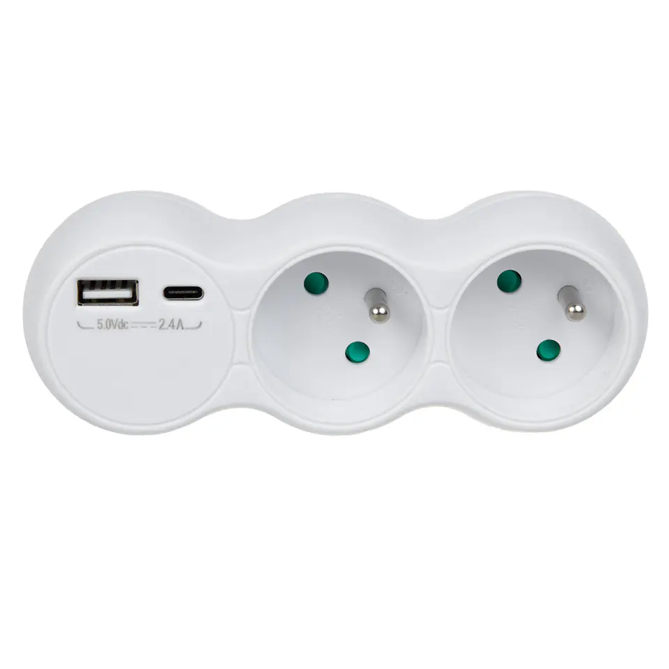 ⁨Gniazdko prądowe Maclean, rozgałęźnik z 2 gniazdami, 2x USB A/C, typu E, 2x16A, MCE339 E⁩ w sklepie Wasserman.eu
