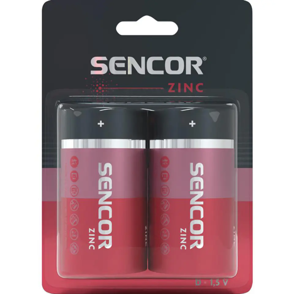 ⁨Bateria cynkowo-węglowa, D (LR20), ogniwo typ D, 1.5V, Sencor, blistr, 2-pack⁩ w sklepie Wasserman.eu