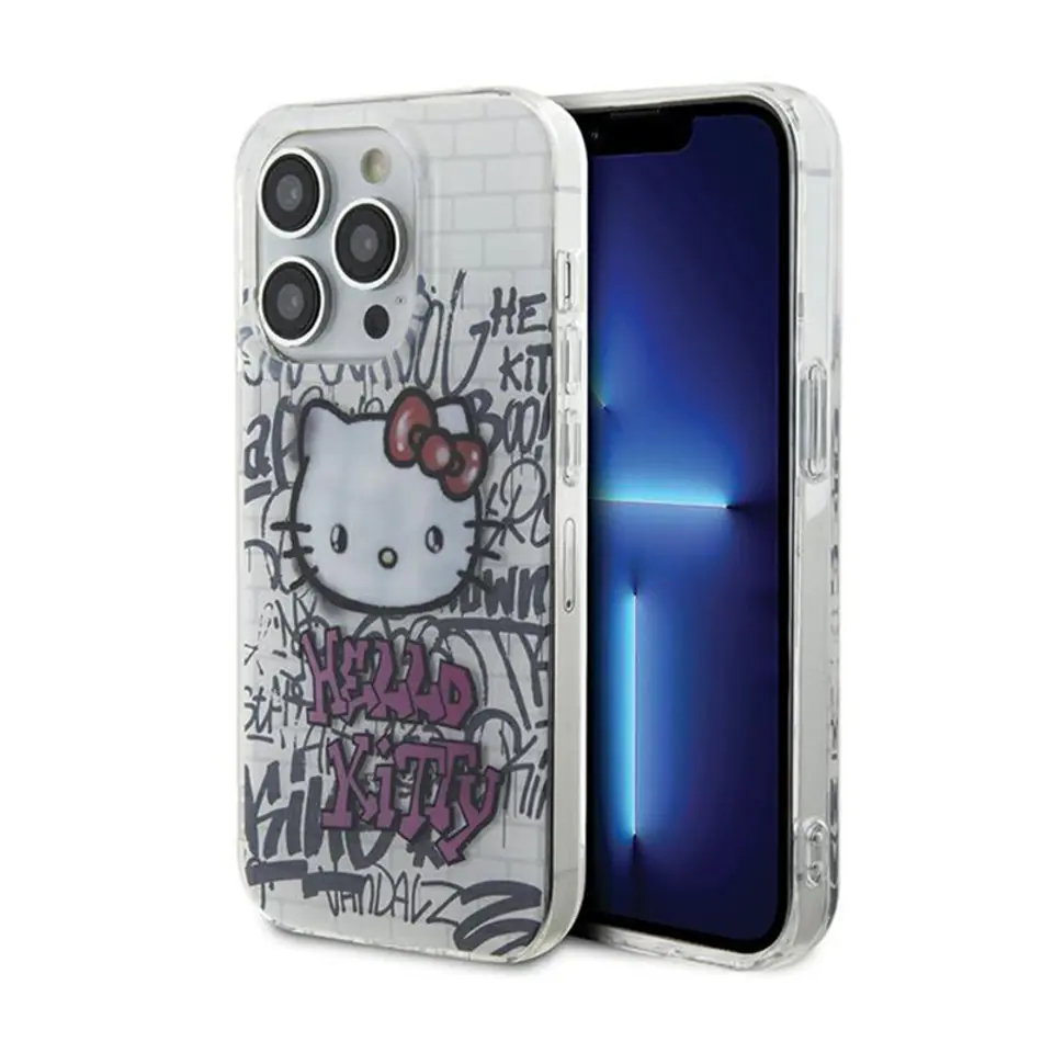 ⁨Hello Kitty IML Kitty On Bricks Graffiti - Etui iPhone 13 Pro (biały)⁩ w sklepie Wasserman.eu
