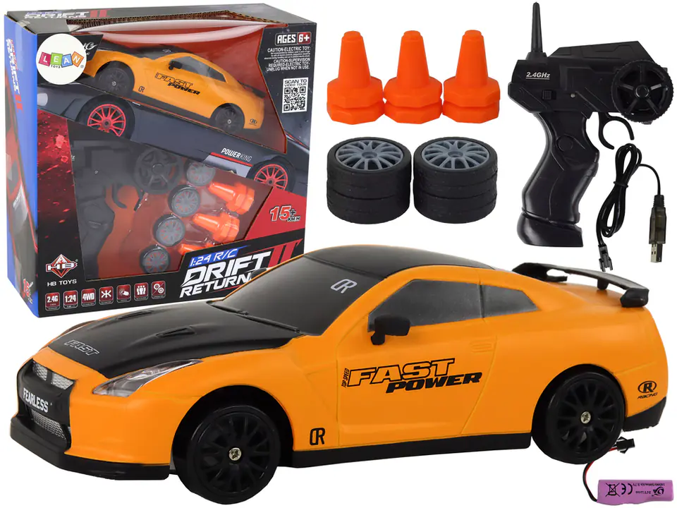 ⁨Autko Sportowe Zdalnie Sterowane R/C 1:24 Żółte Wymienne Koła⁩ w sklepie Wasserman.eu