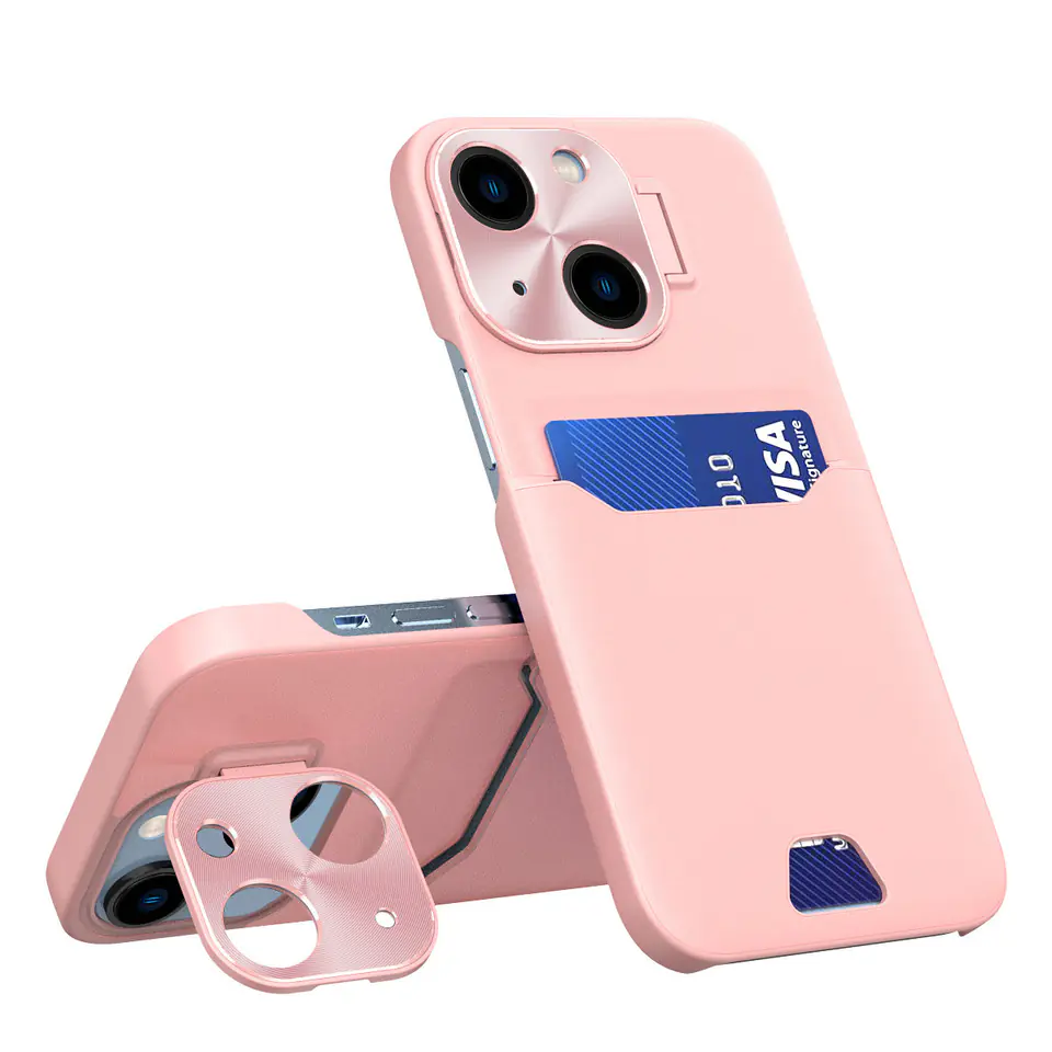 Leather Stand Case etui do iPhone 14 Plus pokrowiec portfel na kartę z podstawką różowe w sklepie Wasserman.eu