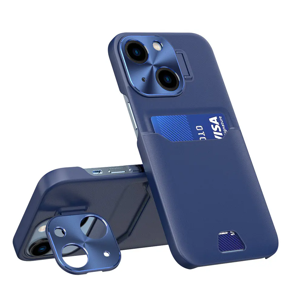 Leather Stand Case etui do iPhone 14 pokrowiec portfel na kartę z podstawką niebieskie w sklepie Wasserman.eu