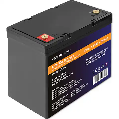 ⁨Qoltec 53704 LiFePO4 lithium iron phosphate battery | 12.8V | 50Ah | 640Wh | BMS⁩ at Wasserman.eu
