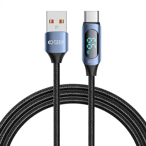 ⁨Kabel 66W 6A 2m USB - USB-C Tech-Protect UltraBoost LED niebieskie⁩ w sklepie Wasserman.eu