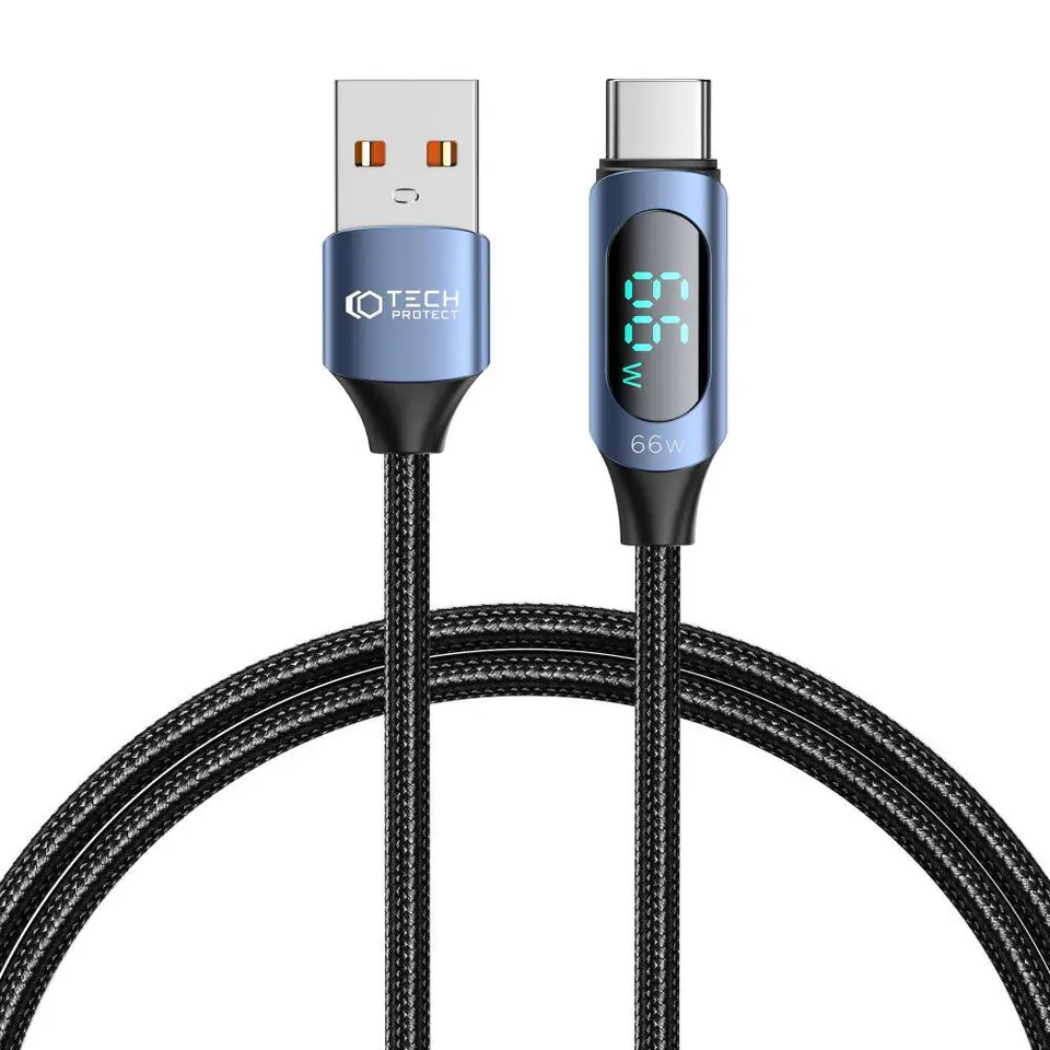 ⁨Kabel 66W 6A 1m USB - USB-C Tech-Protect UltraBoost LED niebieskie⁩ w sklepie Wasserman.eu