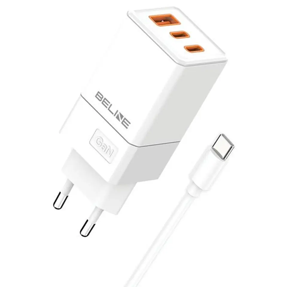 ⁨Beline Ład. siec. 2x USB-C + 1x USB 65W + kabel USB-C biały/white PD 3.0 + QC 3.0  BLN3CW65C GaN⁩ w sklepie Wasserman.eu