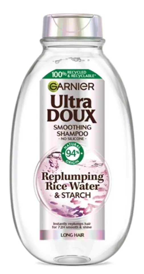 ⁨GARNIER Ultra Doux Szampon do włosów długich Replumping Rise Water & Starch (woda ryżowa i skrobia) 400ml⁩ w sklepie Wasserman.eu