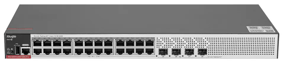 ⁨Ruijie Managed Switch | L2+ | 24 x 1Gbit ports + 4 x 2.5Gbit SFP ports | 24 PoE+ ports (370W max) | 2 fans, 1 built-in AC adapter | Rack⁩ at Wasserman.eu