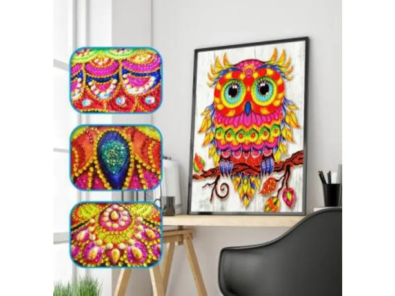 Haft Diamentowy, Obraz, Mozaika Diamentowa Diamond Painting, KOLOROWA SOWA 30x40cm w sklepie Wasserman.eu