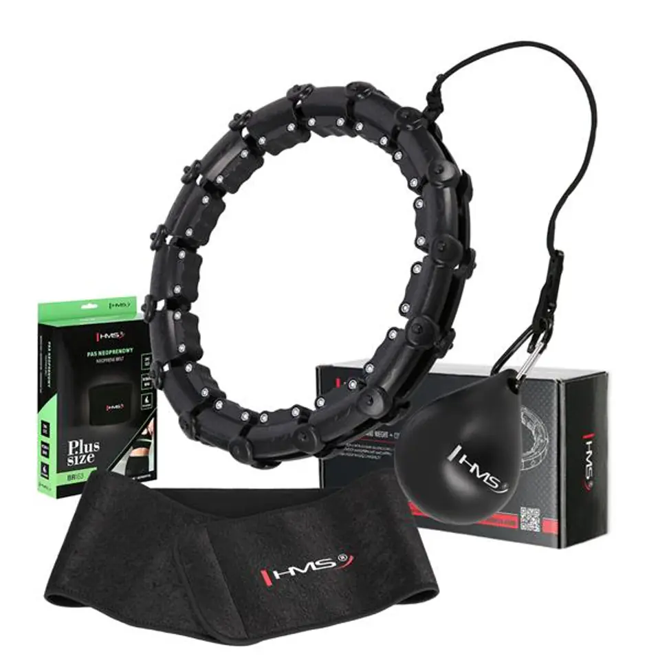 ⁨HHW11 BLACK HULA HOOP SET WITH LUGS AND WEIGHT + BR163 BLACK PLUS SIZE BELT HMS⁩ at Wasserman.eu