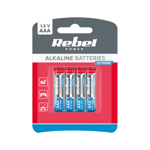 ⁨Baterie alkaliczne REBEL EXTREME LR03 4szt./bl.⁩ w sklepie Wasserman.eu