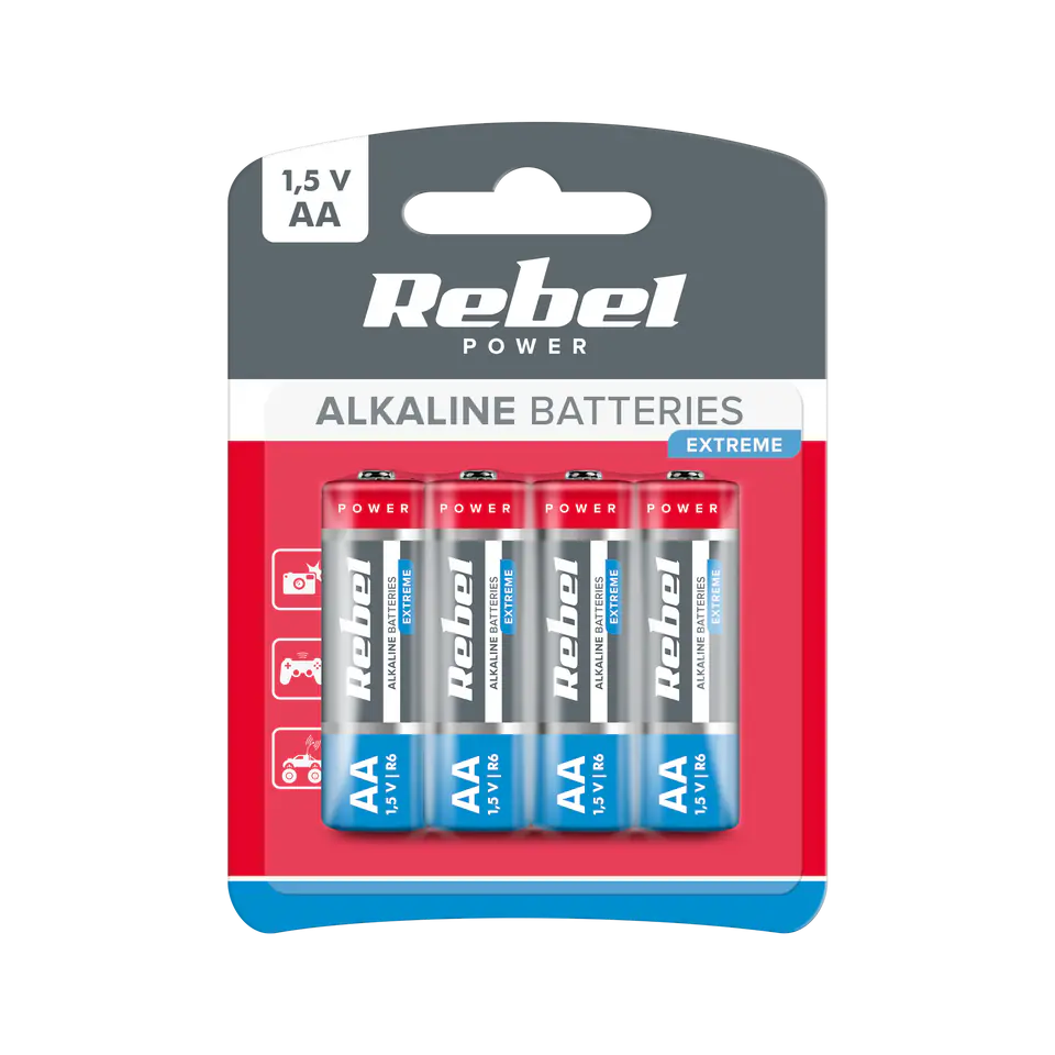 ⁨Batteries alkaline REBEL EXTREME LR06 4pcs./bl.⁩ at Wasserman.eu