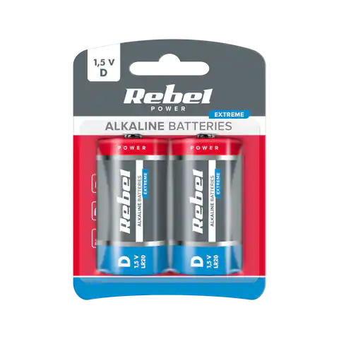 ⁨Alkaline batteries REBEL EXTREME LR20 2pcs/bl.⁩ at Wasserman.eu