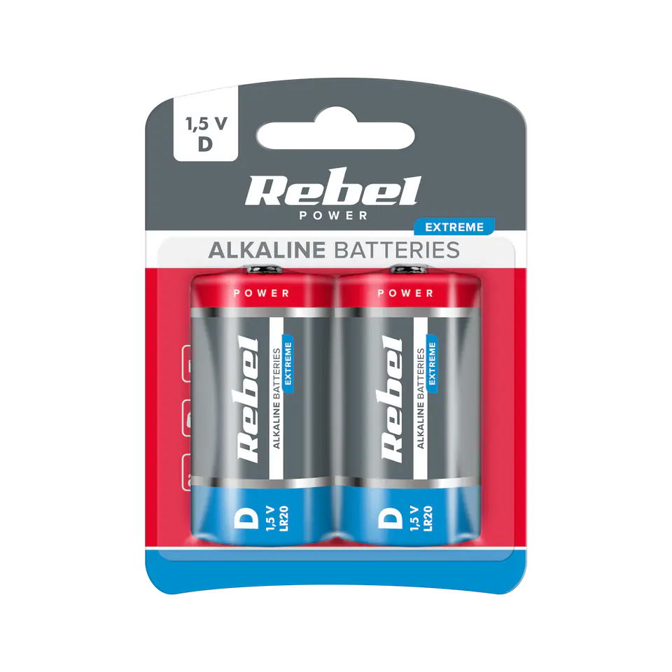 ⁨Alkaline batteries REBEL EXTREME LR20 2pcs/bl.⁩ at Wasserman.eu