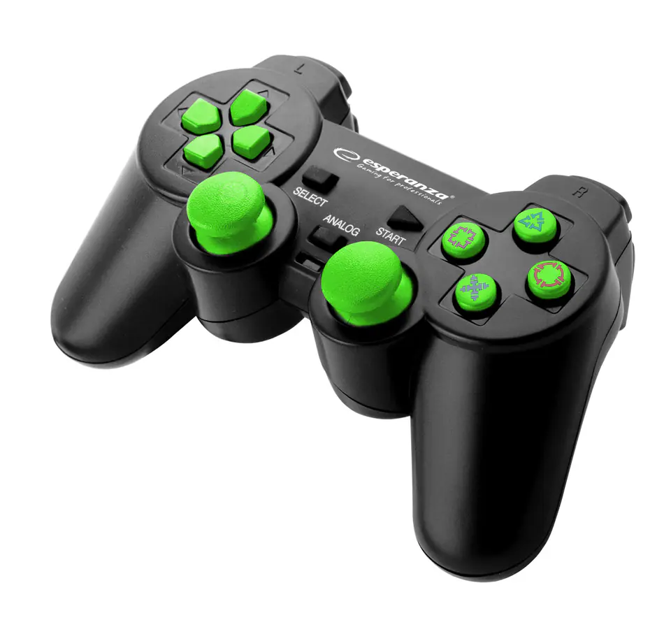 ⁨Esperanza EGG107G Gaming Controller Gamepad PC,Playstation 3 Analogue / Digital USB 2.0 Black/Green⁩ at Wasserman.eu
