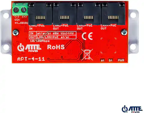 ⁨ATTE APT-4-11 Switch PoE 4 portowy 10/100Mbps, extender⁩ w sklepie Wasserman.eu